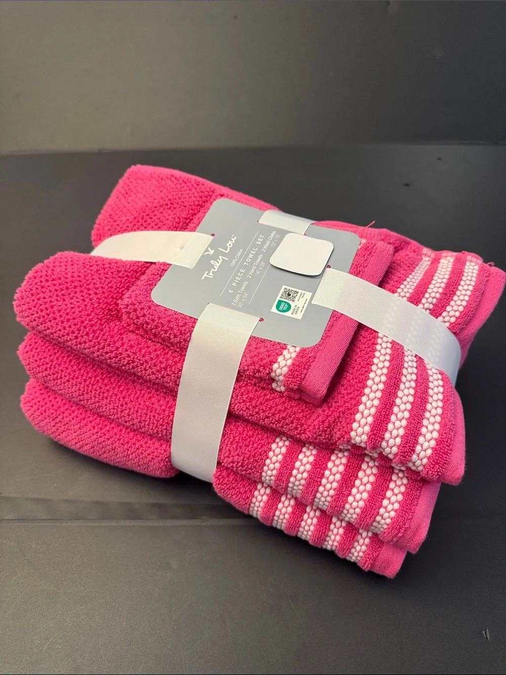 6pc TRULY LOU 100% Cotton Bath Towel Set - SnapDragon - Pink/White - Bundle